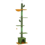 PawHut Árbol para Gatos de Suelo a Techo de 230-275 cm con Altura Ajustable Plataformas Cueva Hamaca Postes Bolas Verde