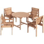 Outsunny Wooden Garden Furniture Set Seating Set Round Table with 4 Wide Chairs Umbrella Hole Slatted Look Natural Wood