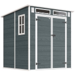 Outsunny Tuinhuis 2,89 m², Tuinschuur met houtlook 3 ramen Dubbele Deur Ventilatie Bodem Slot, 182 x 182 x 196 cm