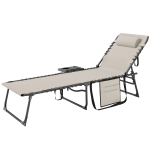 Outsunny Bain de soleil pliante dossier réglable sur 5 niveaux, plateau, appuie-tête, poche latérale 60x190x31cm, crème