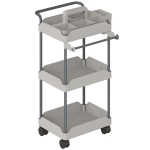 HOMCOM Carrito Auxiliar con Ruedas de 3 Niveles Carrito de Cocina con Cestas Extraíbles y Soporte para Toallas Gris
