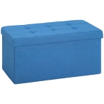 HOMCOM Puff de Armazenamento Banco de Armazenamento Dobrável 84 L 76x38x38 cm Estofado em Linho Sintético Azul Claro