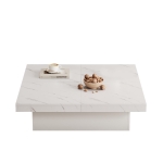 Modern Square Coffee Table with 4 Drawers and Sliding Surface, Space-Saving Center Table for Living Rooms, 90L x 90W x 25H cm, White