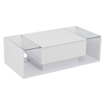 High-Gloss Coffee Table with a Drawer and Semi-Open Storage, Modern Centre Table for Living Room and Office, 100L x 50W x 31H cm, White