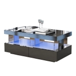 Stylish Coffee Table with 2 Drawers, Open Storage and LED Lights, Durable Center Table for Living Room, 100L x 60W x 49.5H cm, Black