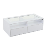 Smart Coffee Table with App-Controlled LED, USB Port and Glass Top, Practical Unit with 2 Drawers and Shelves,100L x 50W x 35H cm, White