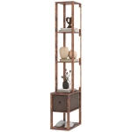 HOMCOM Lampe sur pied LED avec étagères, luminosité réglable, interrupteur au pied pour chambre, Brun-Rustique