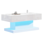 T-shaped Coffee Table with 2 Drawers and App-Controlled LED Strip, High-Gloss Centre Table for Living Room, 100L x 50W x 45H cm, White