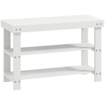 HOMCOM Two Shelf Bamboo Shoe Storage Bench - White