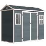 Outsunny Abrigo para ferramentas 2,77 m², abrigo com efeito madeira 2 janelas porta dupla ventilação piso fechadura luvas