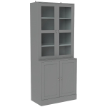 HOMCOM Vitrine/Bücherschrank, 6-stufiges Aufbewahrungsmöbel mit 4 Türen davon 2 aus Einscheiben-Sicherheitsglas, verstellbare Einlegeböden, weiß