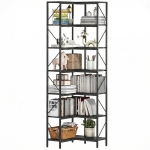 HOMCOM Bibliothèque d'angle à 7 niveaux industriel avec étagères de rangement, 60 x 60 x 198 cm, noir