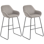 HOMCOM Bar Stools Set of 2, Velvet Upholstered Breakfast Barstools with Footrest and Armrest, Kitchen High Stools with Metal Legs for Home Bar, Kitchen Islands, Grey