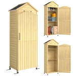 Outsunny Armadio da giardino in legno con tetto zincato, 85x58x213 cm, Naturale