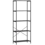 HOMCOM 5-Tier Bookshelf, Industrial Bookcase with Metal Frame - Dark Grey and Black