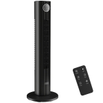 HOMCOM 28dB Tower Fan for Bedroom, 26 ft/s Velocity Standing Cooling Fan with 80° Oscillating, 12 Speeds, LED Display, 4 Modes, 12H Timer, Bladeless, Remote Control, 36 inch, Black