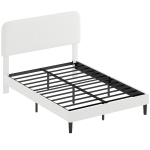 HOMCOM Eenpersoonsbedframe met teddy-fleece hoofdbord, metalen bedframe, eenvoudige montage, wit
