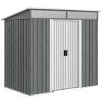 Outsunny 6.5 x 4FT Galvanised Metal Shed with Foundation Kit, Lockable Tool Garden Shed with Double Sliding Doors, Vents, Light Grey Wood Effect