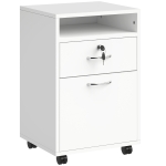 HOMCOM Schedario da Ufficio con Cassetto, Ruote a Freno e Ripiano Aperto, Cassettiera Ufficio con Serratura e 2 Chiavi per Lettera/Legale/Formato A4, Armadietto per Studio, 40x35x60cm, Bianco
