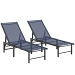 Outsunny Set of Two Reclining Sun Loungers - Dark Blue