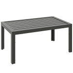 Outsunny Outdoor Side Table, Rectangular Patio Coffee Side Table with Steel Frame and Slat Tabletop for Garden, Balcony, Grey