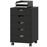 HOMCOM Caisson bureau mobile, meuble rangement bureau sur roulettes, 5 tiroirs, 40 x 40 x 67 cm, noir