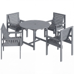 Outsunny 5 Pieces Garden Dining Set with Parasol Hole, Round Outdoor Table and Chairs, 4 Seater Wooden Garden Furniture, Grey