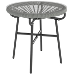 Outsunny Rattan Side Table, Round Outdoor Coffee Table, with Round PE Rattan and Tempered Glass Tabletop, Light Grey