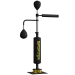 SPORTNOW Stojak bokserski z dwoma Speedballami, obracająca się sztanga bokserska, poduszka do kopnięć, regulowana wysokość, stal, 84 x 36 x 140-205cm