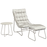 Outsunny Bistro Set for Garden, 3 Piece Outdoor Table and Chair with Footstool and Removable Cushions, Comfy Balcony Furniture