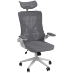 Vinsetto Scaun de Birou cu Inaltime Reglabila cu Tetiera, Suport Lombar si Cotiere Rabatabile, 65x64x120-130 cm, Gri si Negru