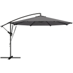 Outsunny Chapéu de Sol Excêntrico Ø300 cm com Base Cruzada Manivela Capa Protetora e Cordas de Vento Cinza Escuro
