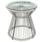 Outsunny Rattan Outdoor Coffee Table, PE Rattan Wicker Bistro Side Table with Tempered Glass Top, Light Grey