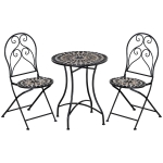 Outsunny 3 Pieces Garden Bistro Set with Coffee Table and 2 Folding Single Chairs, Mosaic Garden Table Top and Seats, Metal Frame, for Patio Balcony, Black
