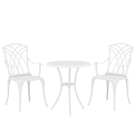 Outsunny 3 Pieces Garden Bistro Set, Cast Aluminium Outdoor Dining Set with 2 Chairs and Round Table with Parasol Hole, White