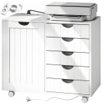 HOMCOM Meuble pour Imprimante avec Station de Charge et Roulettes 5 Tiroirs Ports USB Étagère Réglable Blanc