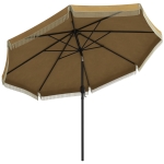 Outsunny Parasol z Ozdobnymi Frędzlami, Ø265 cm, Nachylany, Dwuczęściowy Metalowy Maszt, Wentylacja, Khaki/Czarny