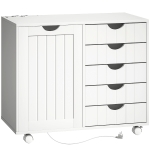 HOMCOM Mobile stampante con 5 cassetti, ruote e porte USB, Bianco