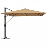 Outsunny 3 x 3 m Garden Cantilever Parasol with Light, Cover, Overhanging Umbrella w/ Wind Protection, 360° Rotation, Khaki