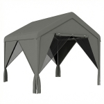 Outsunny 3 x 3 m Patio Gazebo with Netting & Curtains, Outdoor Canopy Shelter with Galvanised Steel Frame, Dark Grey