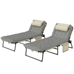 Outsunny Set 2 lettini prendisole pieghevoli con schienale regolabile, Crema