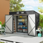 Outsunny 3.7 x 7.9ft Galvanised Steel Shed, with Latched Door and Padlock - Grey
