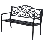 Outsunny Tuinbank 3-zits Stalen Bank Bank met Armleuningen Gietijzer Zwart 127 x 60 x 89 cm