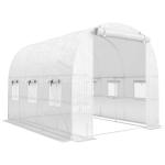 Outsunny Kweekkas 2,7 x 2 x 2 m foliekas met planken, oprolbare ritsdeur, 6 gaasvensters, steunbalken