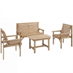 Outsunny 4 Piece Wooden Garden Furniture Set, Outdoor Garden Sofa Set with 2 Armchairs, Loveseat and Coffee Table, Natural Wood