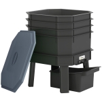 Outsunny Komposter 28 Liter, 39 x 39 x 51,5 cm Snelcomposter met trays, weerbestendig thermocomposter Donkergrijs