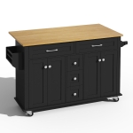 Versatile Kitchen Trolley with Extendable Worktop and 5 Drawers, Sturdy Buffet with Lockable Castors, 140L x 65W x 89H cm, Black+Natural