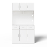Stylish Tall Pantry Cabinet with App-Controlled LED, Spacious Larder Unit with Water-Resistant Worktop, 100L x 40W x 180H cm, White