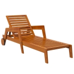 Outsunny Șezlong din lemn cu lamele cu spătar reglabil în 3 poziții cotiere 2 roți 66 x 190 x 73,5 cm