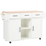 Stylish Kitchen Trolley with Foldable Wood-Grain Countertop, Versatile Buffet with Interchangeable Wheels, 139L x 46W x 91H cm, White